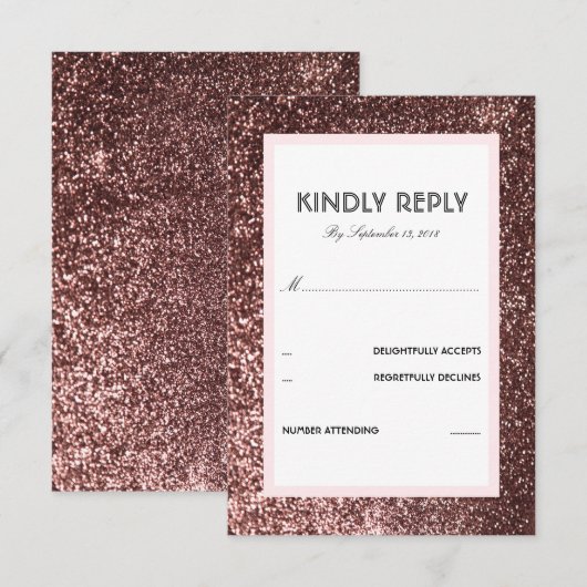 Roos Gold Glitter Wedding RSVP Kaart (Voorkant / Achterkant)