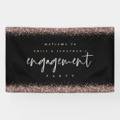 Roos Gold Glitter Welcome Engagement Party - zwart Spandoek (Horizontaal)