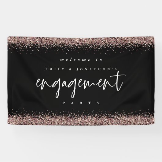 Roos Gold Glitter Welcome Engagement Party - zwart Spandoek (Horizontaal)