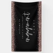 Roos Gold Glitter Welcome Engagement Party - zwart Spandoek (Verticaal)