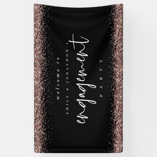Roos Gold Glitter Welcome Engagement Party - zwart Spandoek (Verticaal)