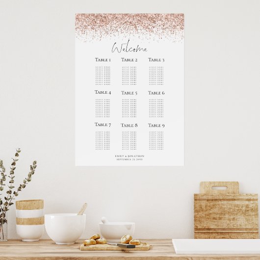 Roos Gold Glitter Welkomstscriptstaal Poster (Keuken)