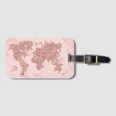 Roos Gold Glitter Wereldkaart Blush Marble Bagagelabel (Voorkant (horizontaal))