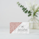Roos Gold Glitter White Marble Monogram Logo Visitekaartje (Staand voorkant)