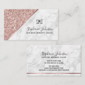 Roos Gold Glitter White Marble Monogram Logo Visitekaartje (Voorkant / Achterkant)