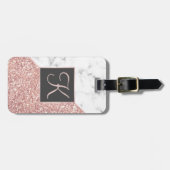 Roos Gold Glitter White Marble Monogrammed Initiaa Bagagelabel (Voorkant horizontaal)