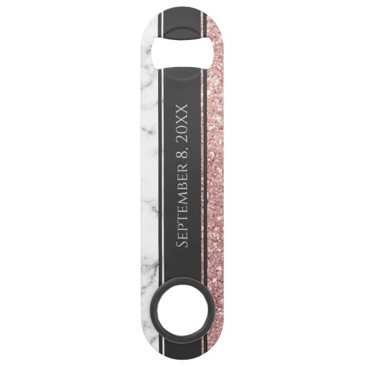 Roos Gold Glitter White Marble Monogrammed Speed Flessenopener (Achterkant)