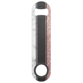 Roos Gold Glitter White Marble Striped Monogramed Speed Flessenopener (Achterkant)