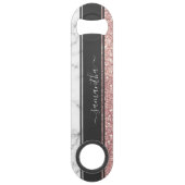 Roos Gold Glitter White Marble Striped Monogramed Speed Flessenopener (Voorkant)
