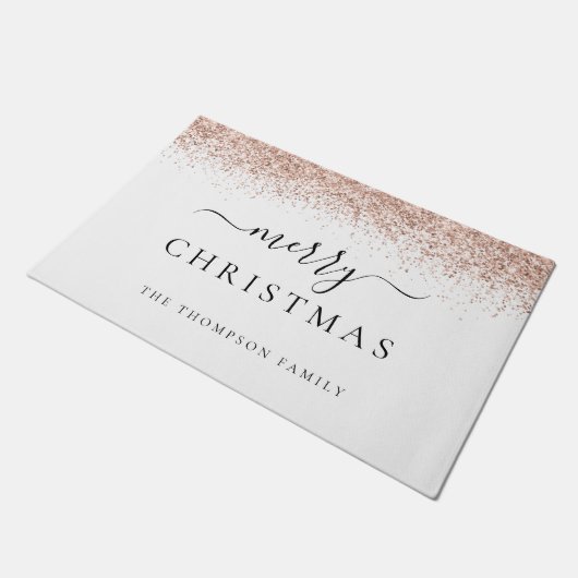 Roos Gold Glitter White Name Merry Kerstry Deurmat (Schuin)