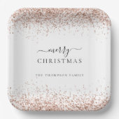 Roos Gold Glitter White Name Merry Kerstry Papieren Bordje (Voorkant)
