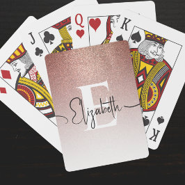 Roos Gold Glitter Wit Monogram Zwart Script Naam Pokerkaarten