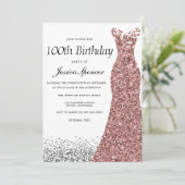 Roos Gold Glitter Womans 100e verjaardag Kaart (Staand voorkant)