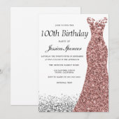 Roos Gold Glitter Womans 100e verjaardag Kaart (Voorkant / Achterkant)