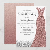 Roos Gold Glitter Womans 60e verjaardag Kaart (Voorkant / Achterkant)