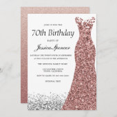 Roos Gold Glitter Womans 70e verjaardag Kaart (Voorkant / Achterkant)