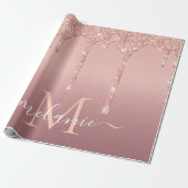 Roos Gold Glitter Wrapping Paper Jouw naam Letter Cadeaupapier (Uitgerold)