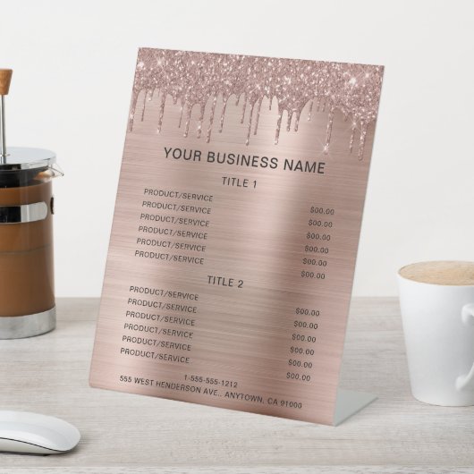 Roos Gold Glitter - Zakelijke prijslijst Reclamebord Met Voetstuk (Insitu)