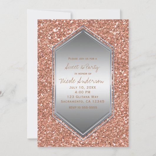 Roos Gold Glitter Zilveren Verjaardagsfeest Elk Ev Kaart (Voorkant)