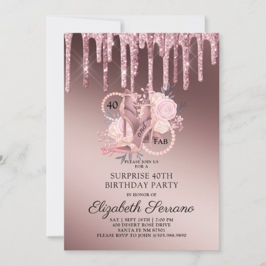 Roos Gold Glitter zorgt voor een 40e verrassingsda Kaart (Voorkant)