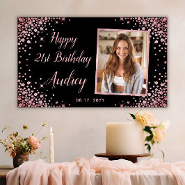 Roos Gold Glitter Zwart 21e Verjaardag Foto Spandoek