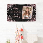 Roos Gold Glitter Zwart 21e Verjaardag Foto Spandoek (Insitu)