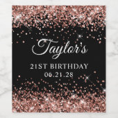 Roos Gold Glitter Zwart 21e Verjaardag Wijn Etiket (Enkel label)