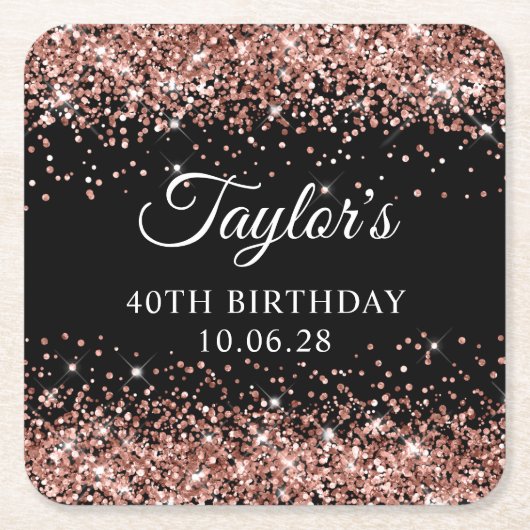 Roos Gold Glitter Zwart 40e Verjaardag Kartonnen Onderzetters (Voorkant)