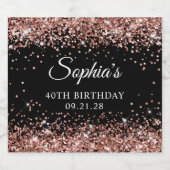 Roos Gold Glitter Zwart 40e Verjaardag Likeurfles Etiket (Enkel label)