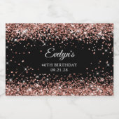 Roos Gold Glitter Zwart 40e Verjaardag Likeurfles Etiket (Enkel label)