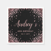 Roos Gold Glitter Zwart 60e Verjaardag Monogram Servet (Voorkant)