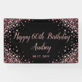 Roos Gold Glitter Zwart 60e Verjaardag Monogram Spandoek (Horizontaal)