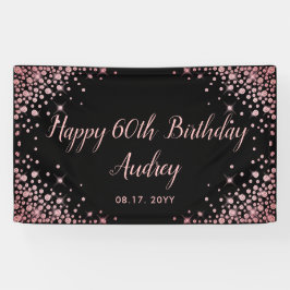 Roos Gold Glitter Zwart 60e Verjaardag Monogram Spandoek