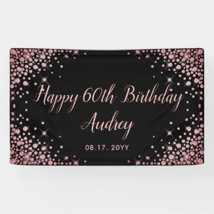 Roos Gold Glitter Zwart 60e Verjaardag Monogram Spandoek