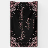Roos Gold Glitter Zwart 60e Verjaardag Monogram Spandoek (Verticaal)