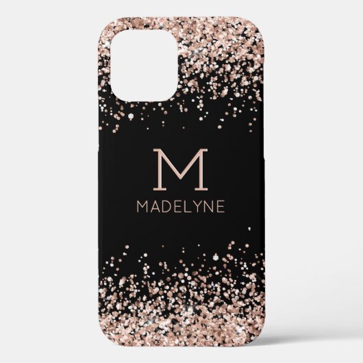 Roos Gold Glitter Zwart Gepersonaliseerde naam Case-Mate iPhone Case (Achterkant)