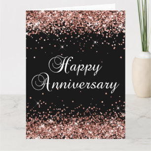 Roos Gold Glitter Zwart Happy Jubileum Kaart