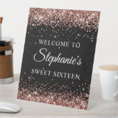 Roos Gold Glitter Zwart Sweet Sixteen Welkom Reclamebord Met Voetstuk (Insitu)