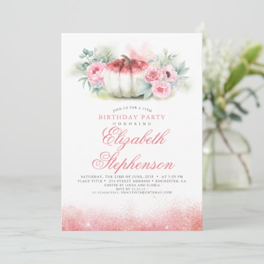 Roos Gold Glitters Elegante pompoen Herfst Verjaar Kaart (Staand voorkant)