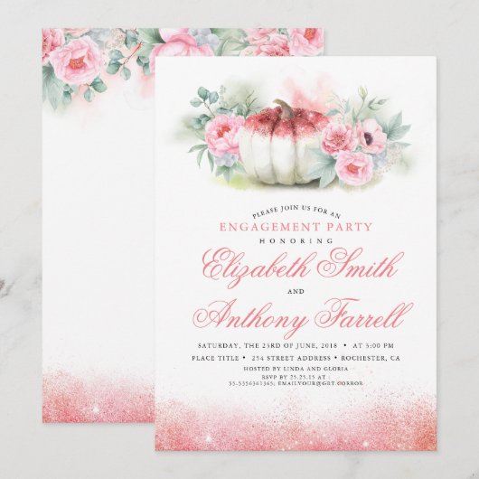 Roos Gold Glitters Pompoen Herfst Verlovingsfeest Kaart (Voorkant / Achterkant)