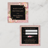 Roos Gold Glitters Roze Bloemen Salon Afspraak Afsprakenkaartje (Voorkant / Achterkant)