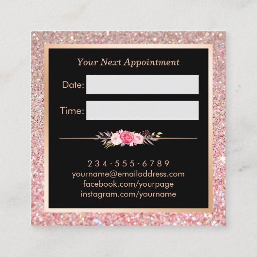 Roos Gold Glitters Roze Bloemen Salon Afspraak Afsprakenkaartje (Achterkant)