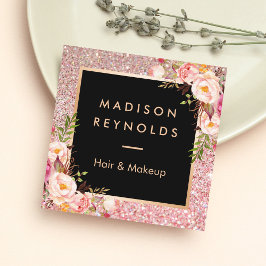 Roos Gold Glitters Roze Floral Beauty Salon Vierkante Visitekaartje