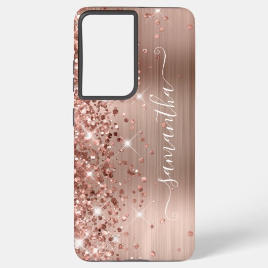 Roos Gold Glittery Folie Girly Signature Samsung Galaxy Hoesje (Achterkant)