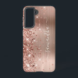 Roos Gold Glittery Folie Girly Signature Samsung Galaxy Hoesje<br><div class="desc">Meisjes faux dun roos goudglitter hoogtepunten aan de linkerkant, over een faux blush en roos goudbruine bladfolie. De moderne handtekening kenmerkt een elegant wit calligrafiedoopvont met decoratieve staarten in een verticaal formaat. Pas de doopvontstijlen aan of verplaats de glinsterende grafiek aan creëer uw eigen telefoontoestel. De extra sparkles, glitter en...</div>