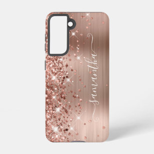 Roos Gold Glittery Folie Girly Signature Samsung Galaxy Hoesje