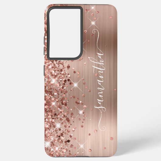 Roos Gold Glittery Folie Girly Signature Samsung Galaxy Hoesje (Achterkant)