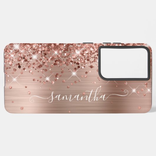 Roos Gold Glittery Folie Girly Signature Samsung Galaxy Hoesje (Linkerkant)