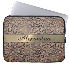Roos Gold Glittery Leopard Laptop Sleeve