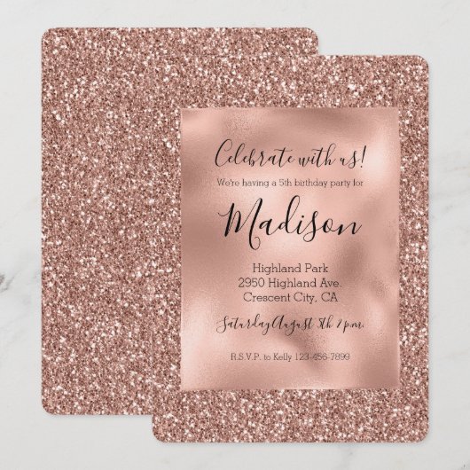 Roos Gold Glitz Stijlvolle Glam Glitter Kaart (Voorkant / Achterkant)